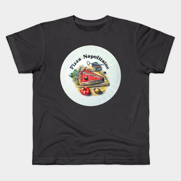 Pizza Napolitaine,  a dinner plate of delicious foods Kids T-Shirt by JonDelorme